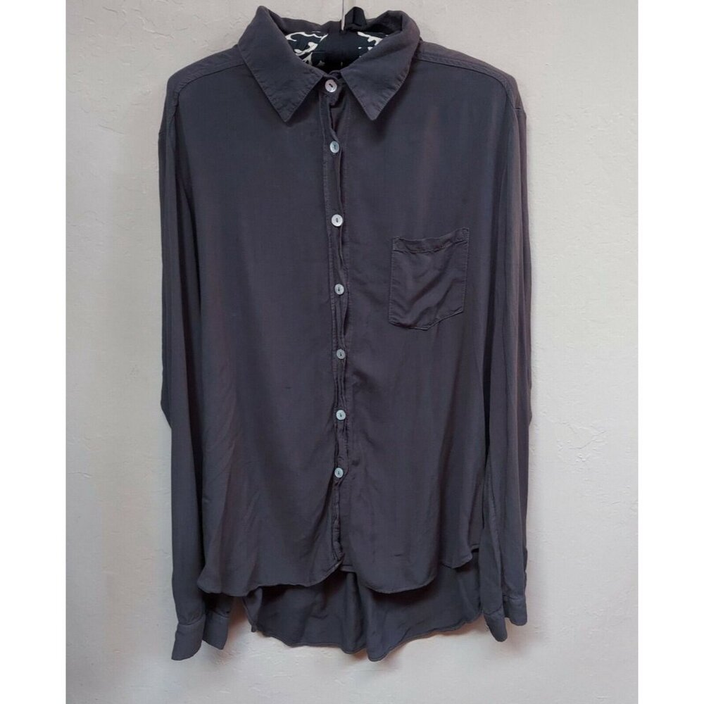 Saint Grace Women's Long Sleeve Blouse Large Rayon Collared Loose-Fit Style Gray